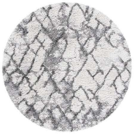Flowers First 3 x 3 ft. Horizon Shag Modern Round Power Loomed Rug; Grey & Ivory FL1868129